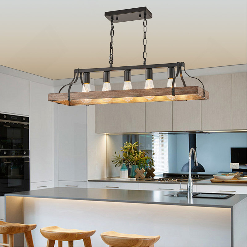 Luminaire suspendu 34 po grain de bois noir et noyer