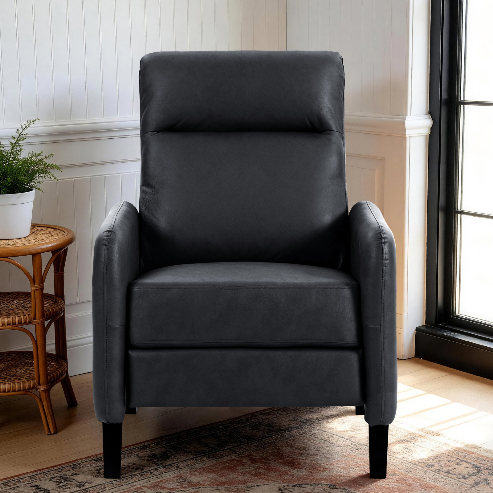 Sima 30" Genuine Leather Manual Recliner, Black