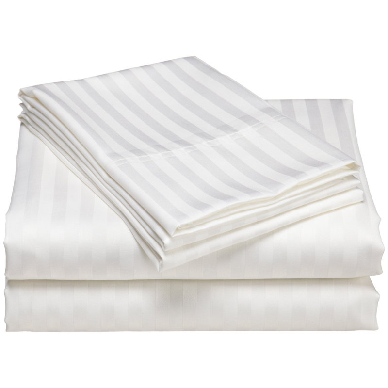  Ensemble de draps rayés en coton à 100 % rayé à densité du tissage de 1200 fils, Blanc