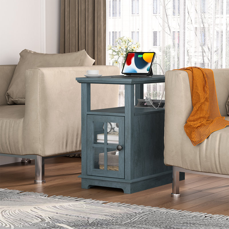 Table de bout 2 tiroirs Boxley, Plateau bleu / base bleue