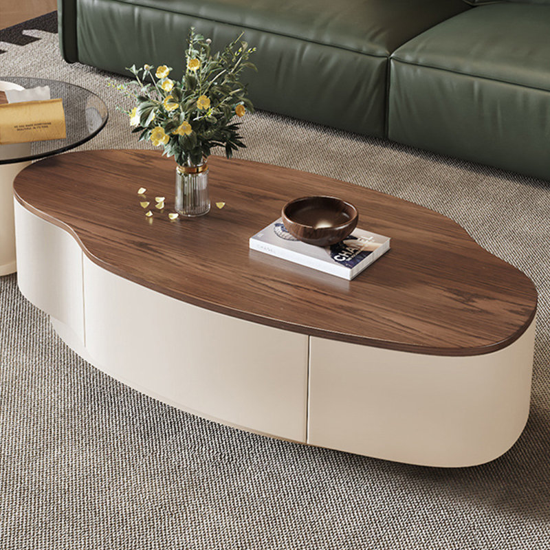 Table basse beige en bois manufacturé, Noyer / beige