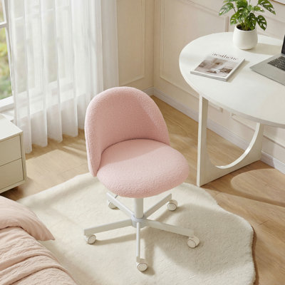 Modern Teddy Fleece Desk Chair Ergonomic Vanity Chair Small Office Chair with Wheels for Home Office