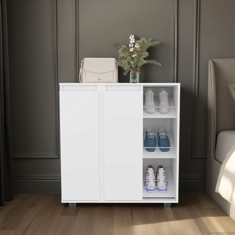 Armoire de rangement pour chaussures à 2 portes avec tablette, Blanc