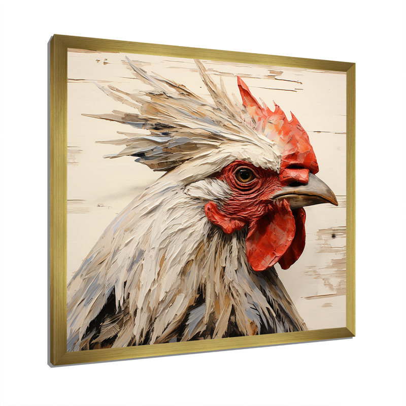 Rustic Rooster Wooden Peck III - Poulet, art mural, H 16 po x l 16 po x P 1 po, Cadre doré simple