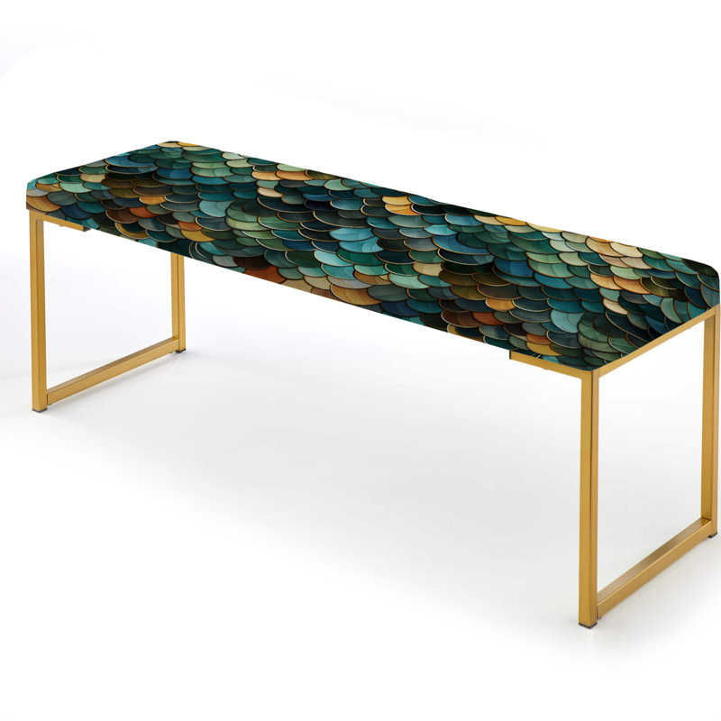 Symphonie de mosaïque émeraude et bleue - Banc abstrait tapissier doré