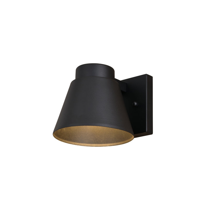 Adhira 5.5 in. H 1-Light Textured Black Outdoor Wall Sconce made of Rust-Resistant Aluminum, Metal Shade, Integrated LED, Dark Sky Compliant, Use for Exterior Porch Patio Front Door or Garage