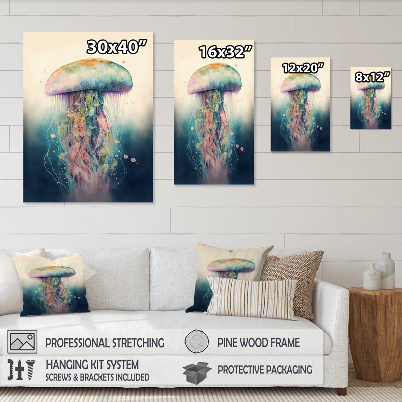 Mykelle Colorful Deepsea Jellyfish I - reproduction sur toile, L 12 po x H 20 po, Toile tendue