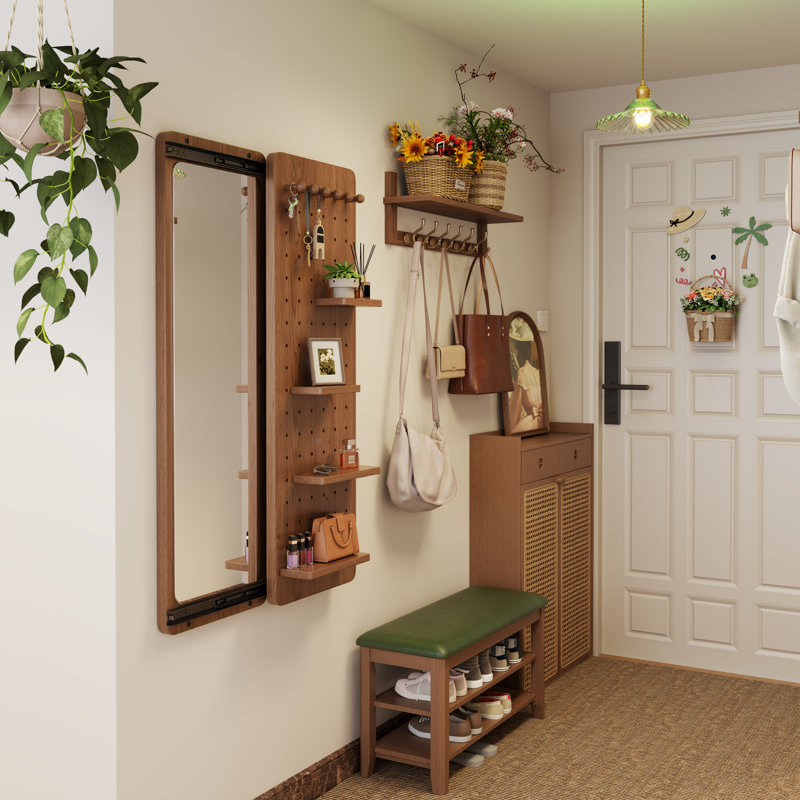 Adryell Wall Mirror with Storage, Brown, 47.6" H x 31.4" W - 4 Shelves