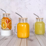 20 Oz Mason Jar With Bamboo Lid And Straw, Mason Jar Cups, Mason Jar Drinking Glasses,20Oz Mason Jars With Handle For Juice, Smoothies, Kombucha, Tea, Milk,(Transparent/4 Pack)