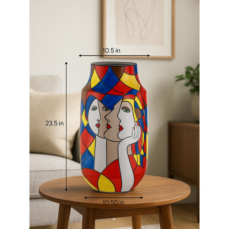 Picasso Style Handpainted Vase 24in