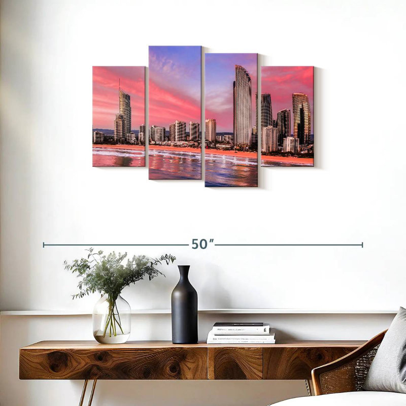 Nicci, surfeurs roses, paradis, horizon, H 22 po x l 36 po