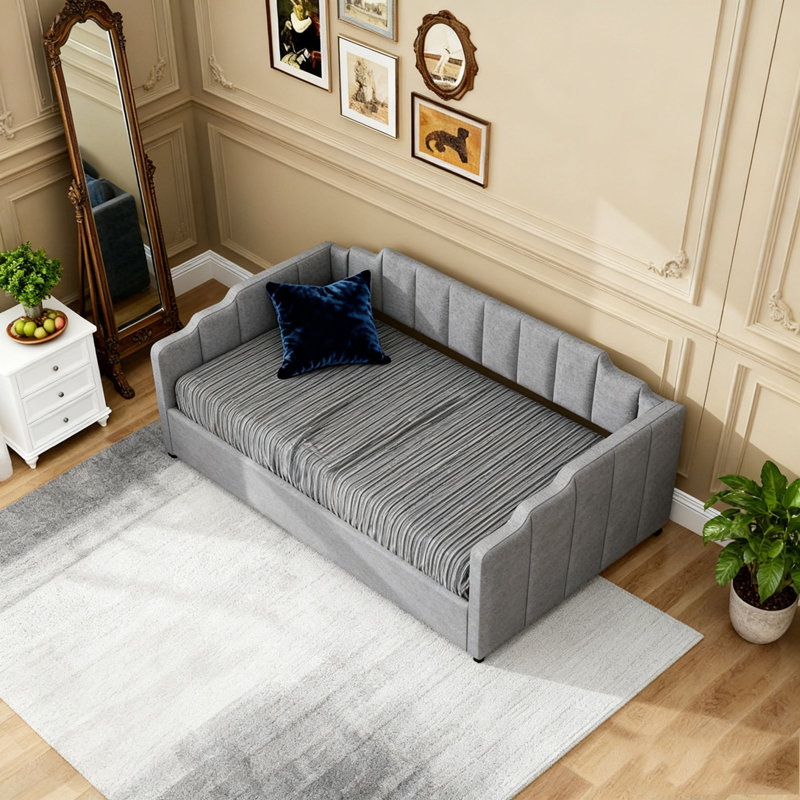 Lit de jour rembourré avec rangement inférieur, Gris