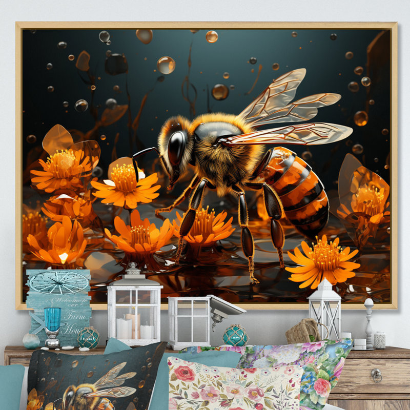 «Bee Buzzing Life», impression géométrique sur toile, H 34 po x l 44 po x P 1,5 po, Cadre naturel