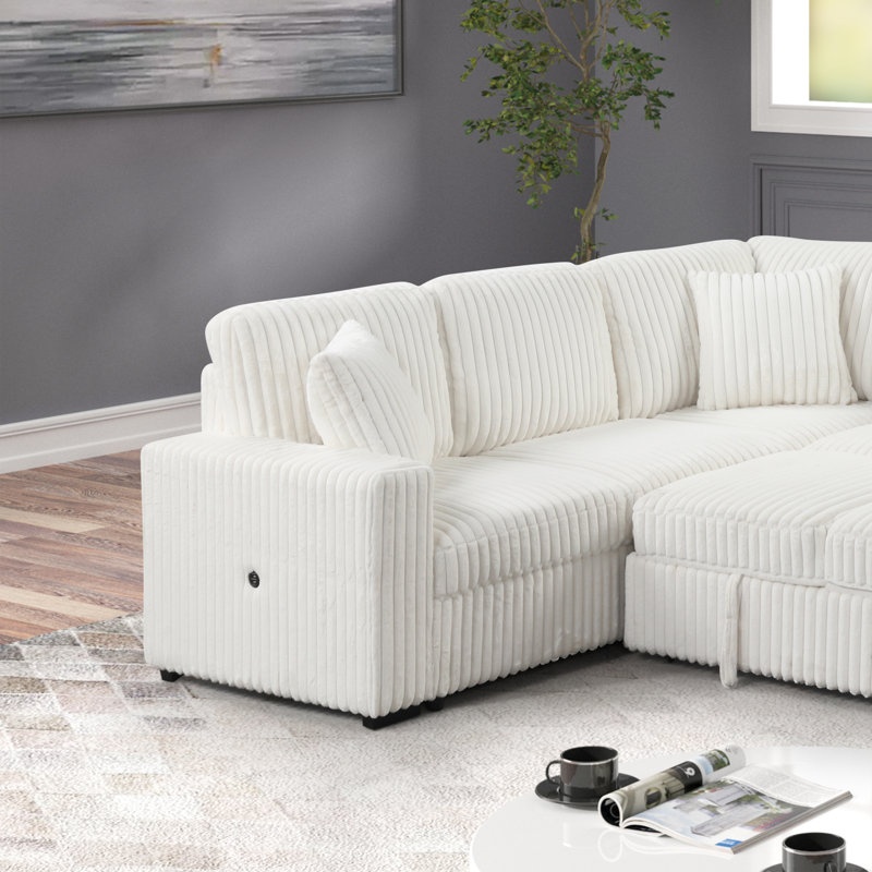 Canapé modulaire Ratasha, Mélange de polyester crème, velours