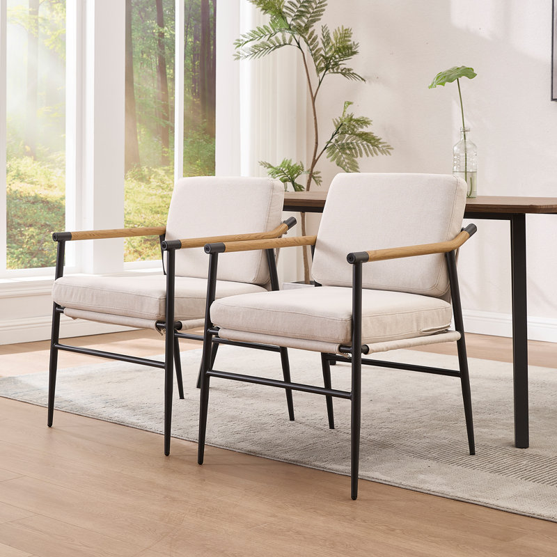 Modern Upholstered Dining Chair With Armrests And Backrest, Stylish Dining Chair With Removable Upholstery, Beige