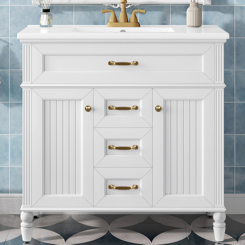 Meuble-lavabo 36 po avec lavabo en céramique, Blanc