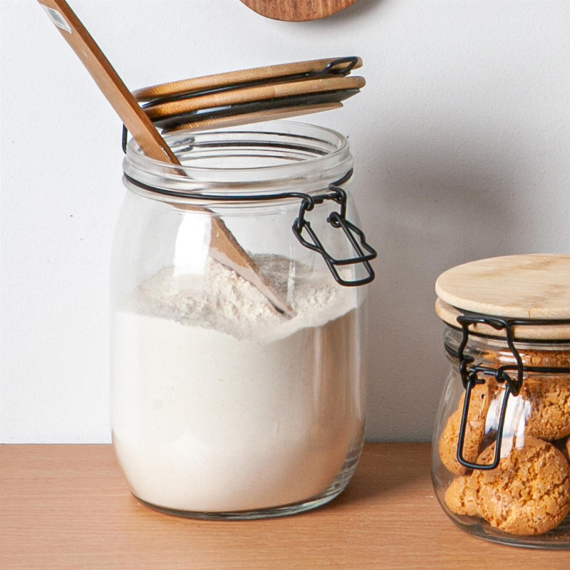 Argon Tableware - Wooden Clip Lid Storage Jars with Black Seal - Set of 6, 17cm H x 11cm W x 13cm D