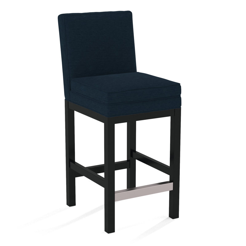 Upholstered Stool, White Textured Performance; 0865-91, Black Finish