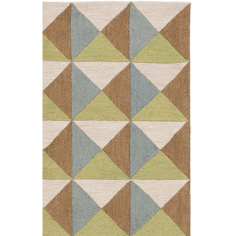 Glenwood Geometric Handmade Tufted Wool/Cotton Area Rug in Beige/Green, Square 6'