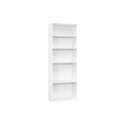 Bookshelf Bookcase 6 Tier, 72"H White Laminate Office Bedroom, Transitional With 3 Adjustable Shelves And 2 Fixed, Space Saving, Tipping Hardware For