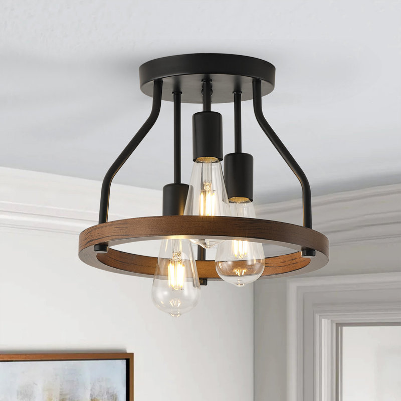 3-Lamp matte black dimmable circular ceiling light