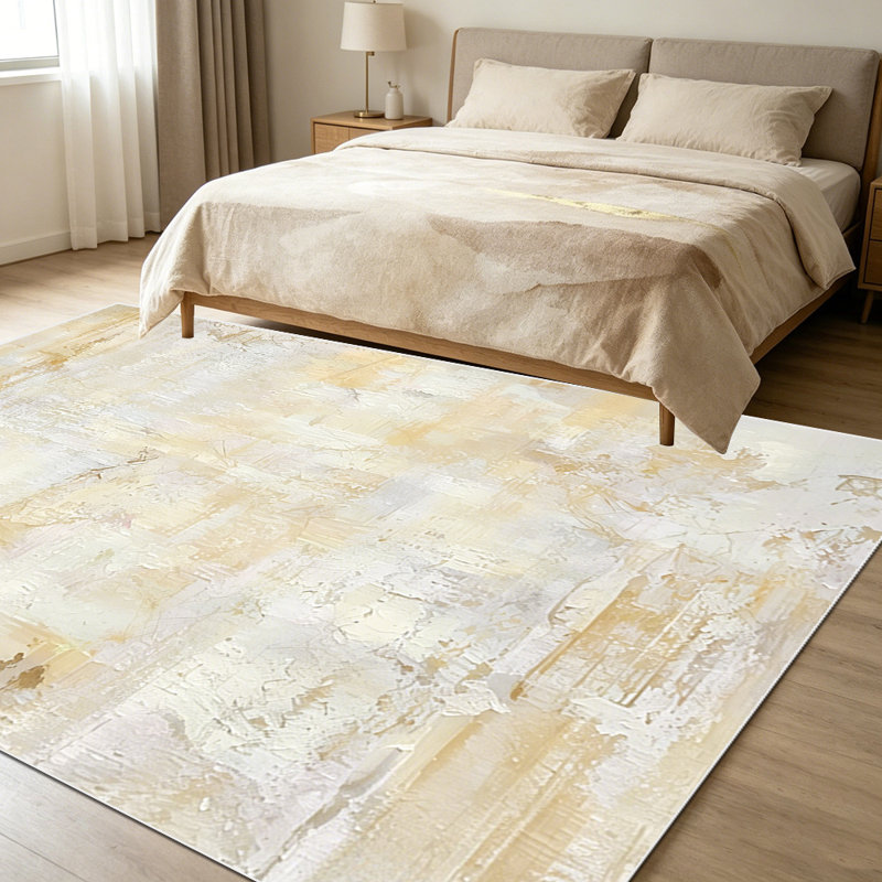 1PC Neutral Beige Abstract Watercolor Brushstroke area rugs for Living Room, Soft and Comfortable, Suitable for all seasons, easy-to-maintain, machine washable Indoor floor mat, Under Table Farmhouse suitable for dining table, bedroom, home office,