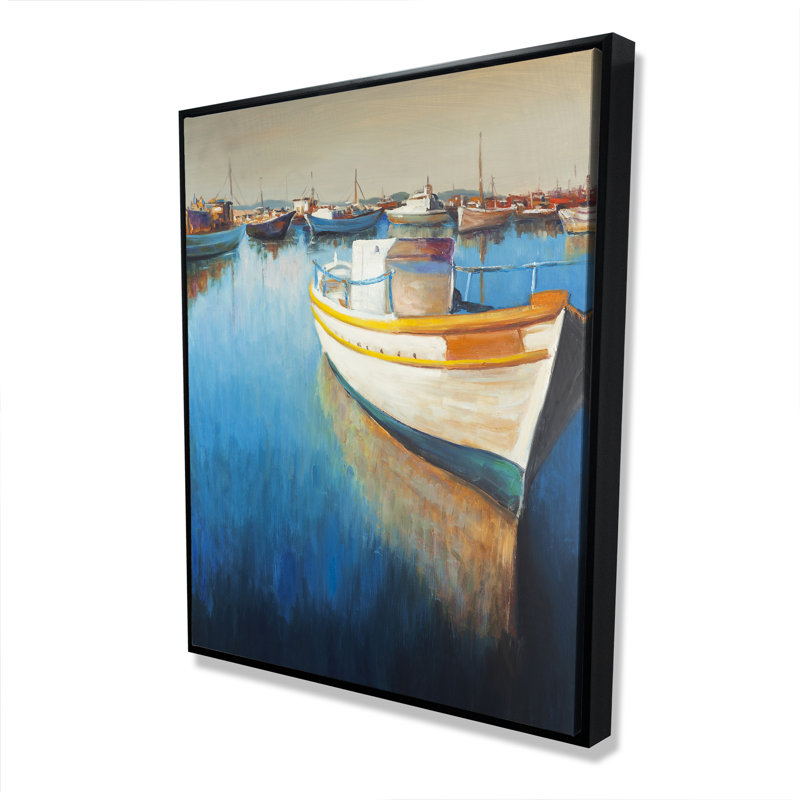 Art de toile encadrée, "Bateaux de pêche à la marina"