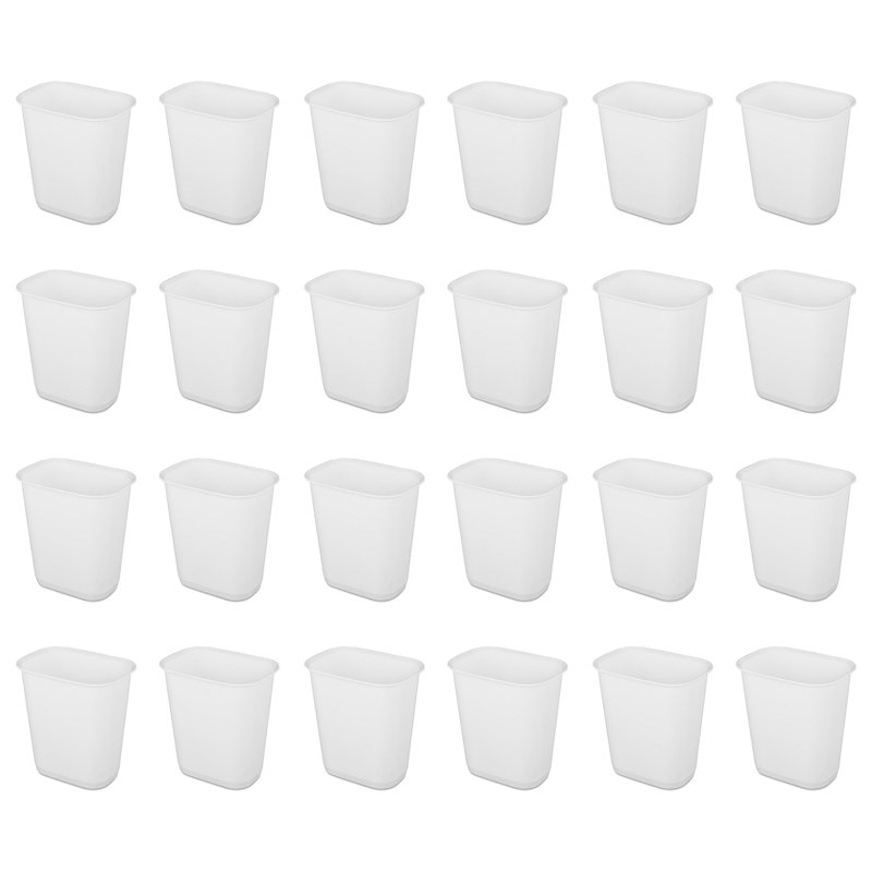 Sterilite 3 Gallon Rectangular Wastebasket Small Home Trash Bin, 24 Pack, White