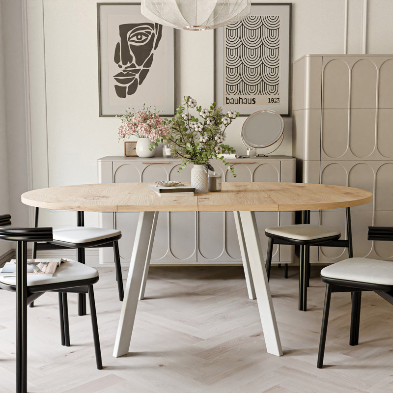 Extendable Round Dining Table, Oak Artisan, White