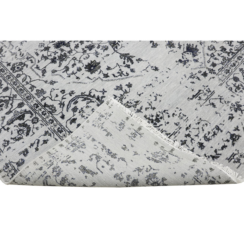 Tapis argenté et noir noué à la main de haute qualité, Rectangle 8 pi x 10 pi