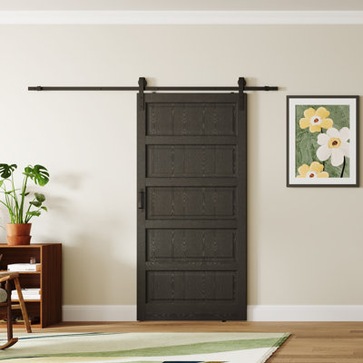 Black 5-Panel MDF Barn Door With Heavy-Duty Hardware Kit - Pre-Assembled Design