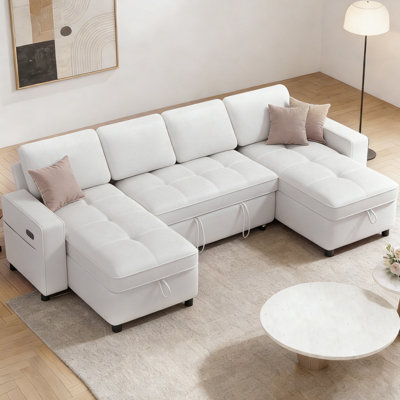 Canapé-lit modulaire multifonctionnel avec chargement USB / Type-C, inclinaison à 5 positions, assemblage sans outil, tissu en chenille avec housses lavables en forme de U