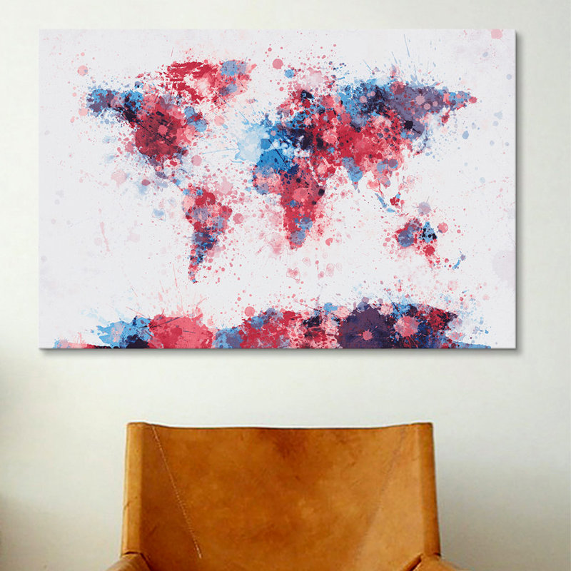 « world map paint gouttes v » par michael tompsett, reproduction d’art sur toile, H 8 po x l 12 po x P 0,75 po, Toile tendue