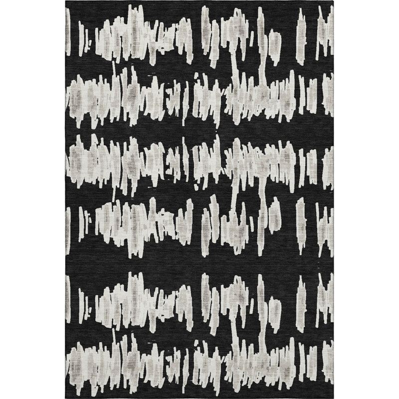 Premium Machine Washable Prisco Black Rug, Rectangle 2'6" x 3'10"