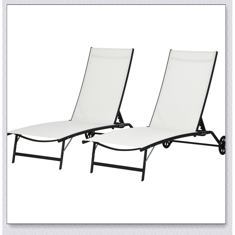 2-Piece Chaise Lounge Set with Wheels – 5 Adjustable Positions – Outdoor Tanning Chair for Patio/Beach/Pool/Yard, Black