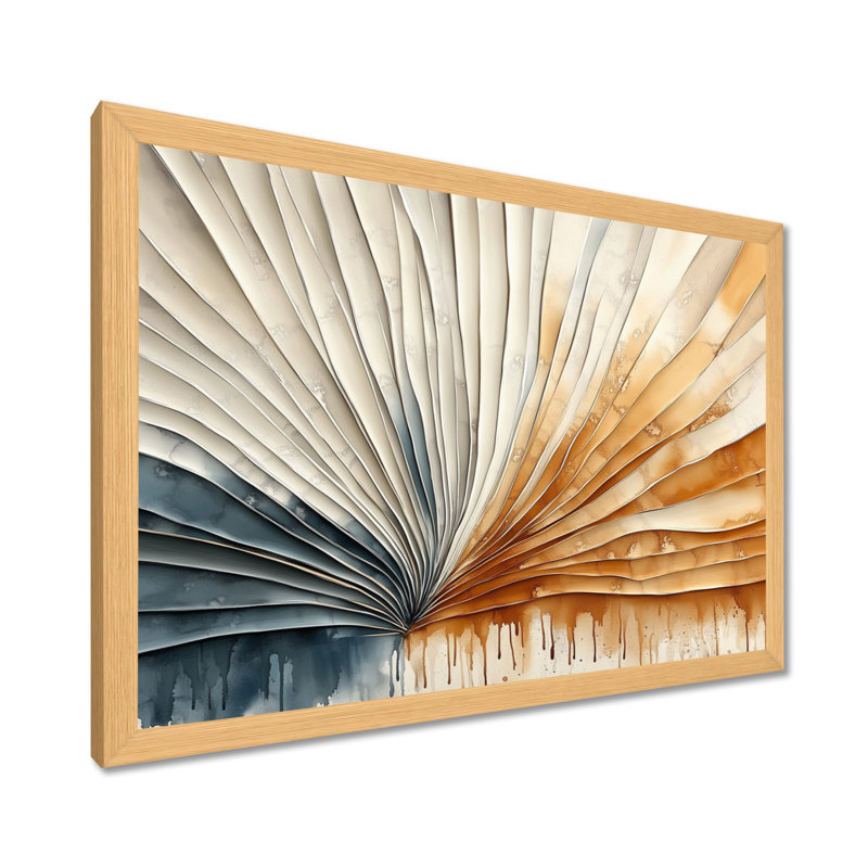 Beige Radiant Desert Sunburst III - Tableau encadré de style bohème du milieu du siècle, H 12 po x l 20 po