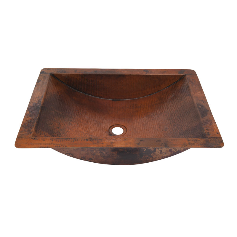 Novatto 16'' Copper Rectangular Drop-in, Dual Mount, Undermount Bathroom Sink, Natural