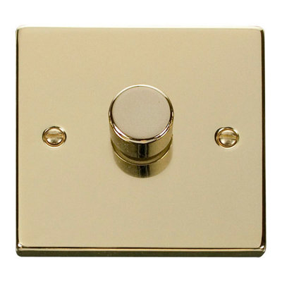 Polished Brass 1 Gang 2 Way LED 100W Trailing Edge Dimmer Light Switch