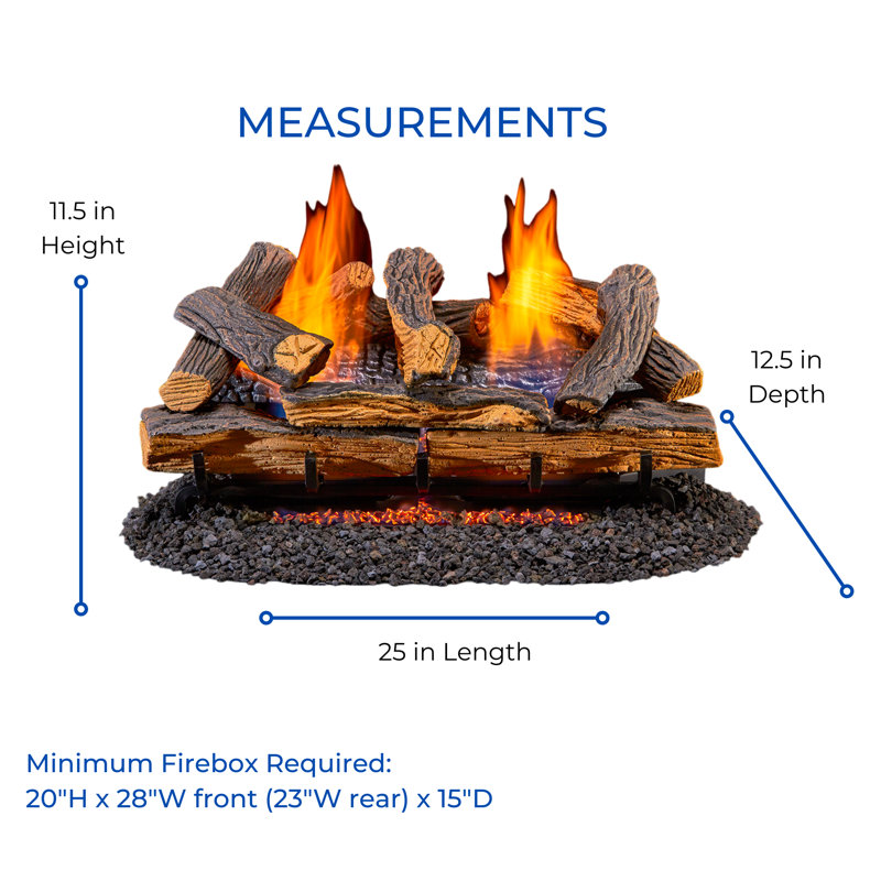 Duluth Forge Ventless Dual Fuel Gas Log Set, Split Oak, T-Stat Control, 24"(Minimum Opening: 20"H x 28"FW x 28"BW x 15"D)