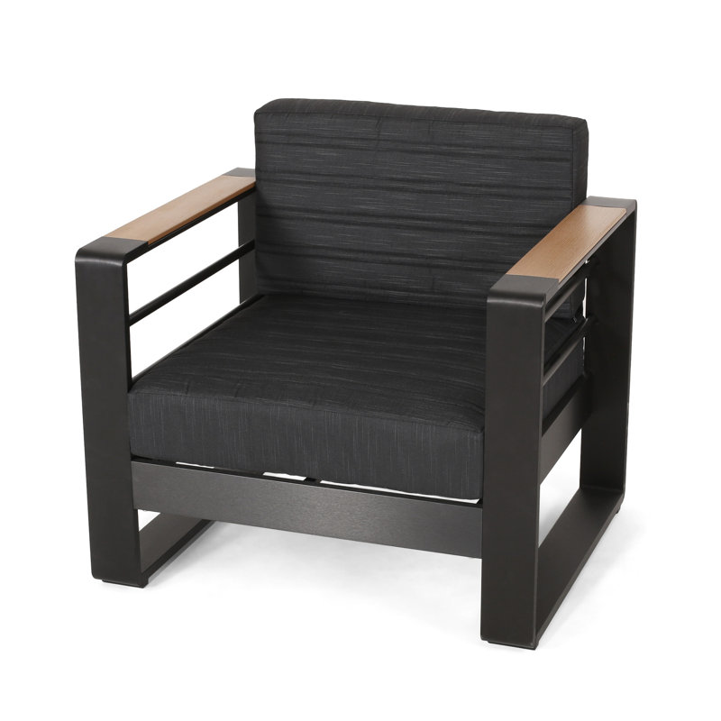 Robust Club Chair - Aluminum Build, Water- Cushions, Slat Sturdiness Frame, Cushioning, Front