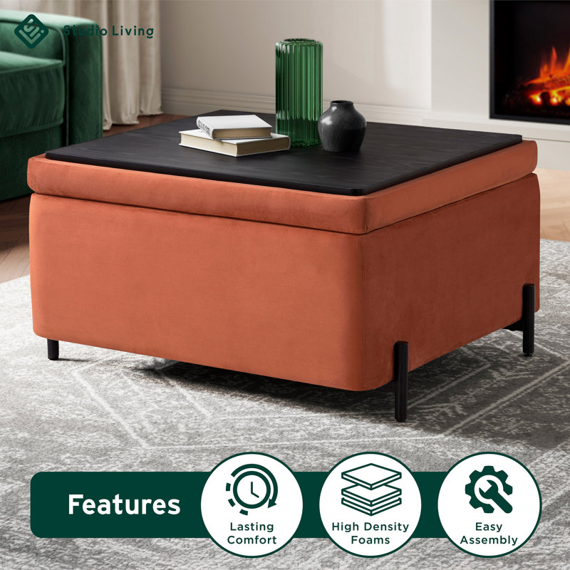 Delton 31.1" Flip-Tray Large Storage Ottoman, Rust