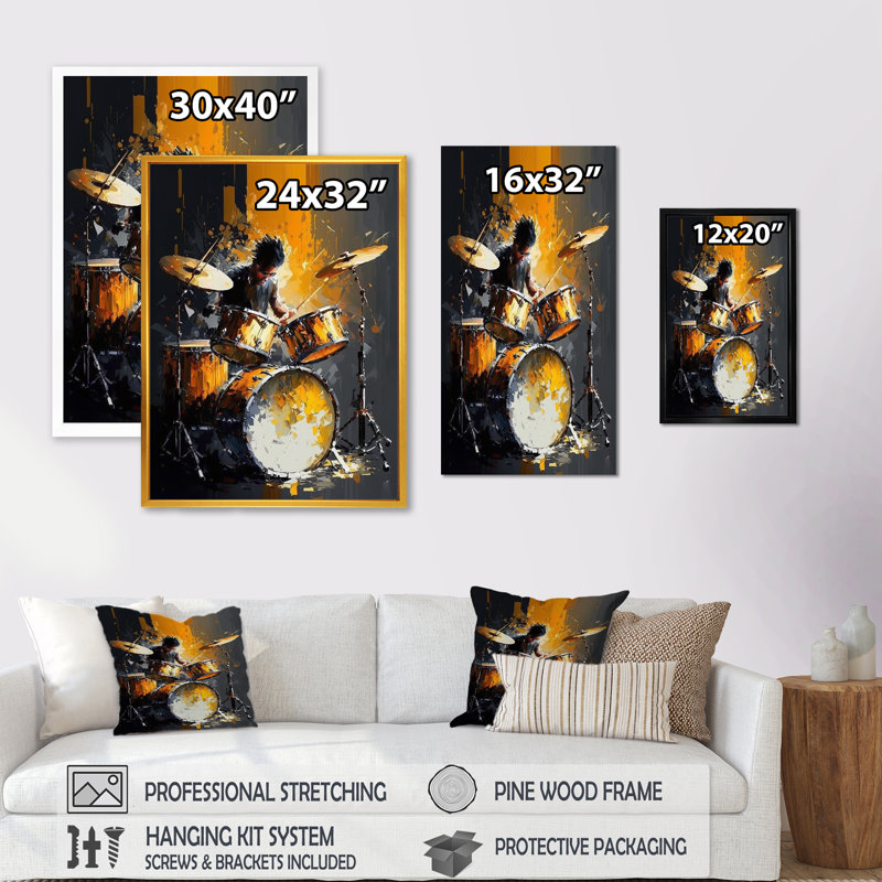 «Drummer On Stage - Music», art mural encadré, H 32 po x l 24 po x P 1 po, Toile tendue