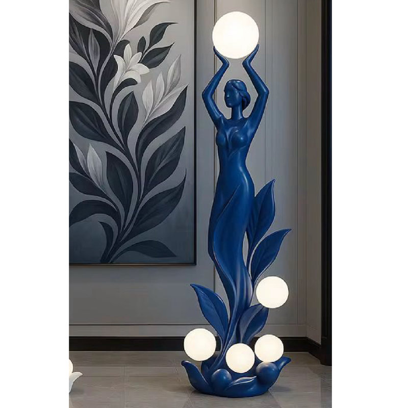 Lampe sur pied fantaisie Mermaid Art Sculpture, Bleu
