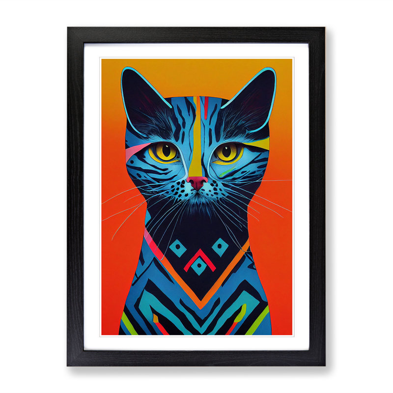 Colourful Abstract Cat Vol.5 - Single Picture Frame Print, Black Framed, 64cm H x 46cm W