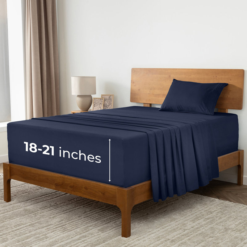Ensemble de draps Mellanni 1800, Ensemble de draps pour lit simple avec deux taies , Bleu royal