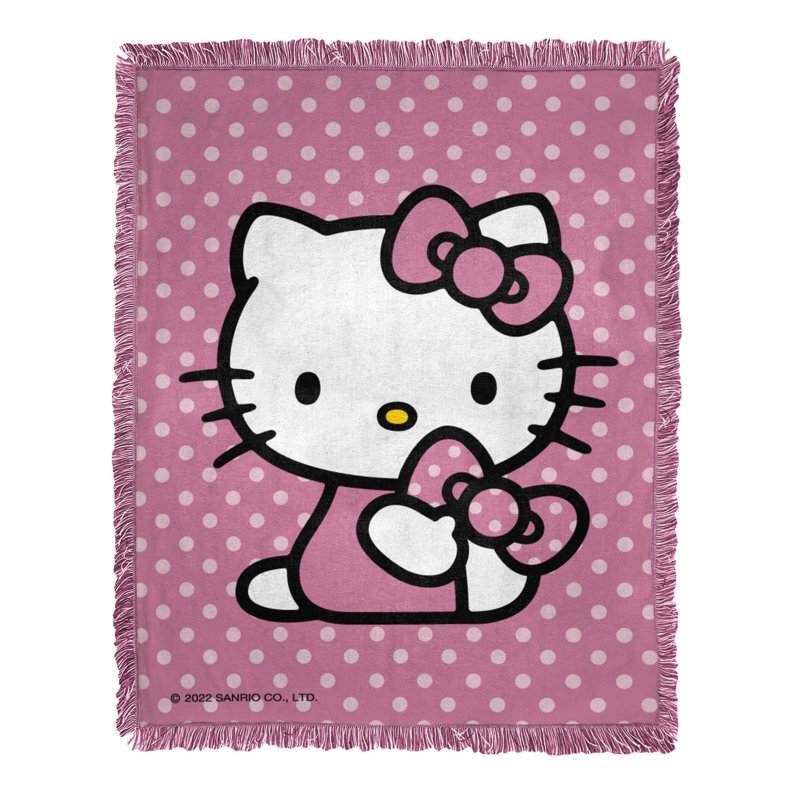 Sanrio Hello Kitty Polka Dots Jacquard Throw Blanket, Sanrio Decor, 46x60 Inches