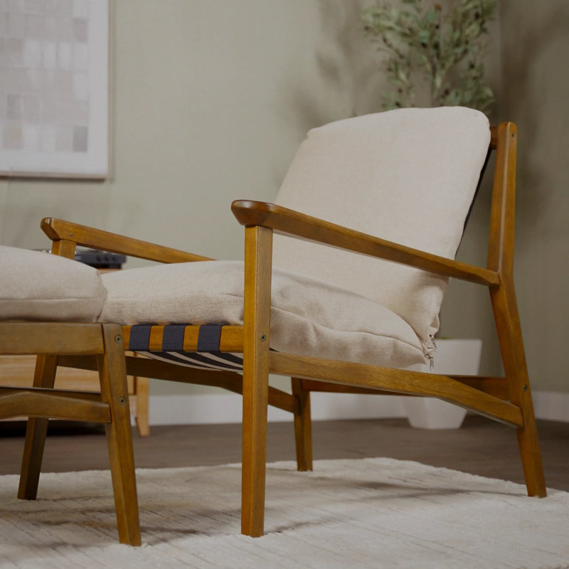 Méridienne et repose-pieds Mid Century, Mélange de polyester beige