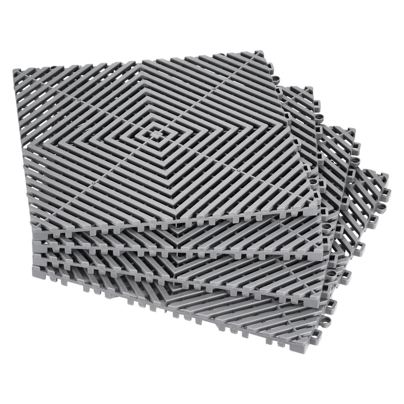 Interlocking Drainage Mat, Modular Interlocking Cushion Durable PP, 12" L x 12" W, Gray