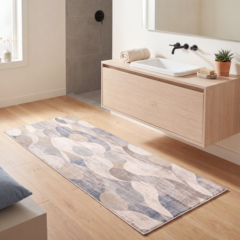 Tapis Magnolia Modern Circles géométrique bleu gris beige, lavable à la machine, antidérapant, à poils courts, pour l'intérieur et l'extérieur, adapté aux animaux domestiques, idéal pour le salon, la chambre, la salle à manger, l'entrée, le corridor ou le bureau.
