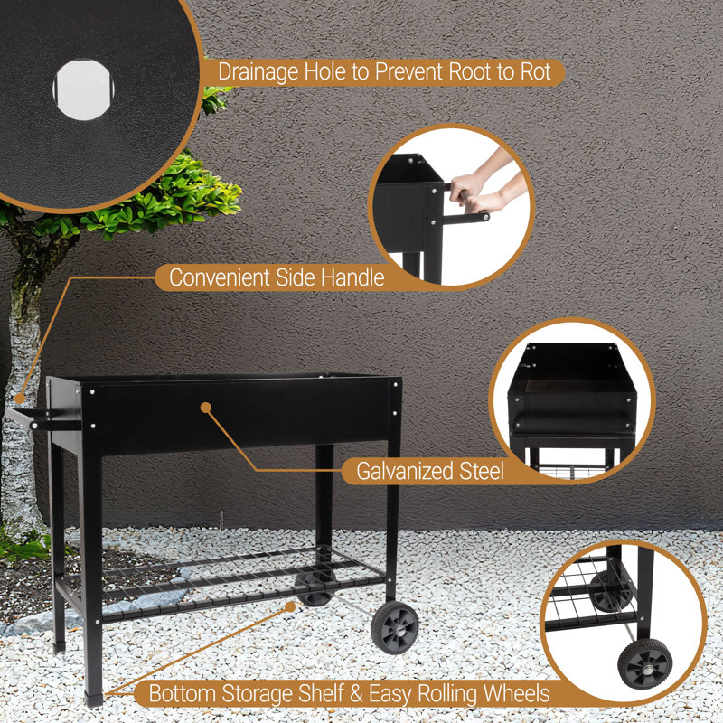 Pure Garden Raised Garden Bed with Shelf, Black